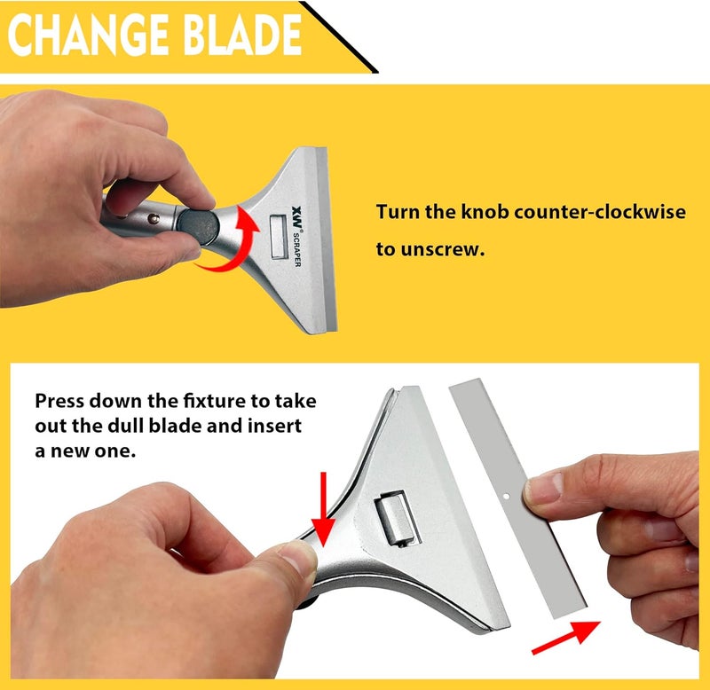 XW Razor Blade Paint Scraper Set, Heavy Duty Putty Knife with Quick Blade Change, Extra 20 PCS Blades Included, 2-Pack - Image 5